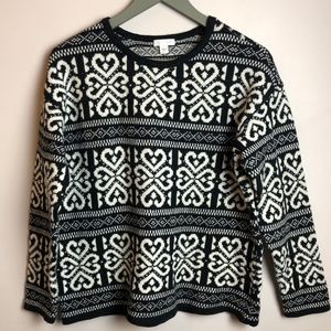 JJill Nordic Knit Sweater, Black & White, Small